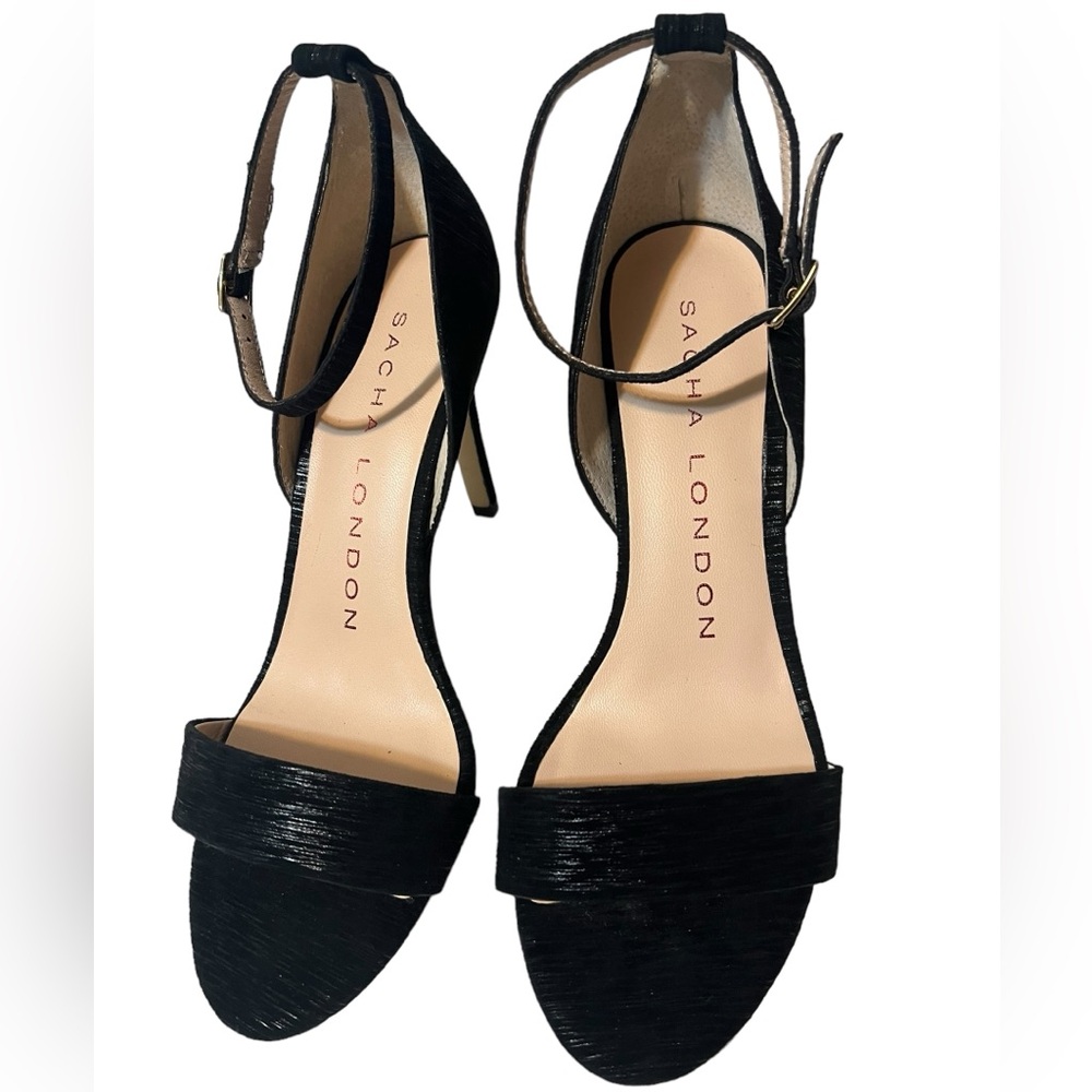 New Sacha London Leather Handmade Black Open-Toe Sandals High Heels - Picture 10 of 14